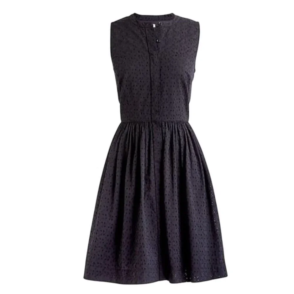 J. By j.Crew Black Eyelet Lace Sleeveless Dress Pockets Cotton Size 8